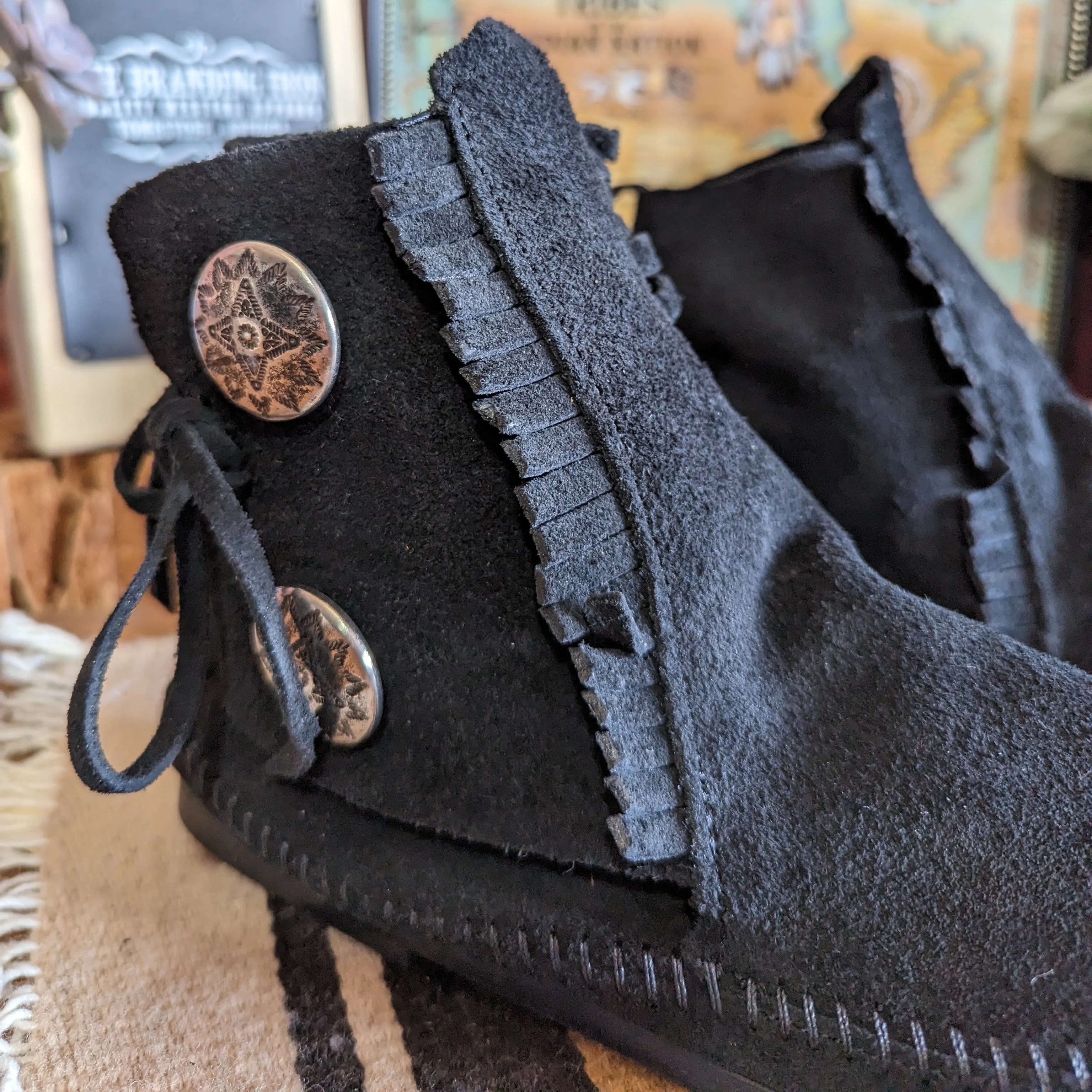 Women's Moccasin Boots the "Two Button" Hard Sole by Minnetonka